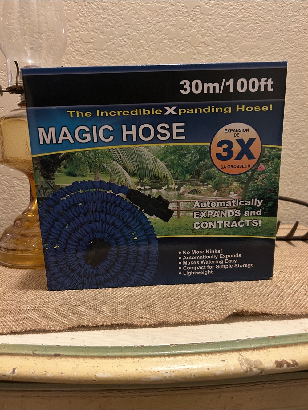 30m/100ft Blue Expandable Garden Hose - Automatic Expand & Contract